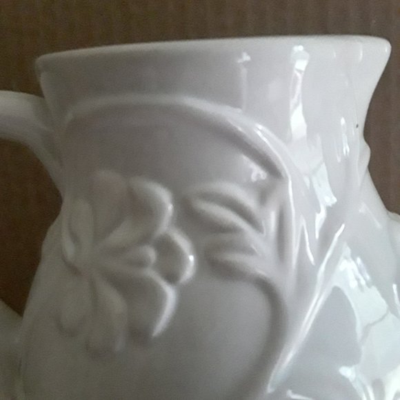 Ceramic Pitcher with Raised Floral Motif - Picture 4 of 7